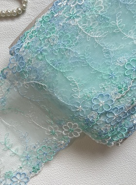 11A1小清新蓝绿色网纱刺绣蕾丝花边辅料裙边服装制衣洋装发饰diy