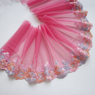 diy 制衣家居内衣服装 229A7粉色网纱刺绣蕾丝花边辅料裙边服装 古装