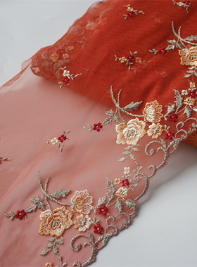 2211A2 橙色网纱刺绣蕾丝花边辅料裙边服装古装旗袍制衣家居材料