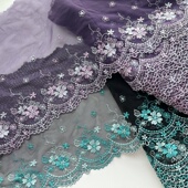 257A2黑底绿色紫色网纱刺绣蕾丝花边辅料制衣服装 旗袍裙边裙子diy
