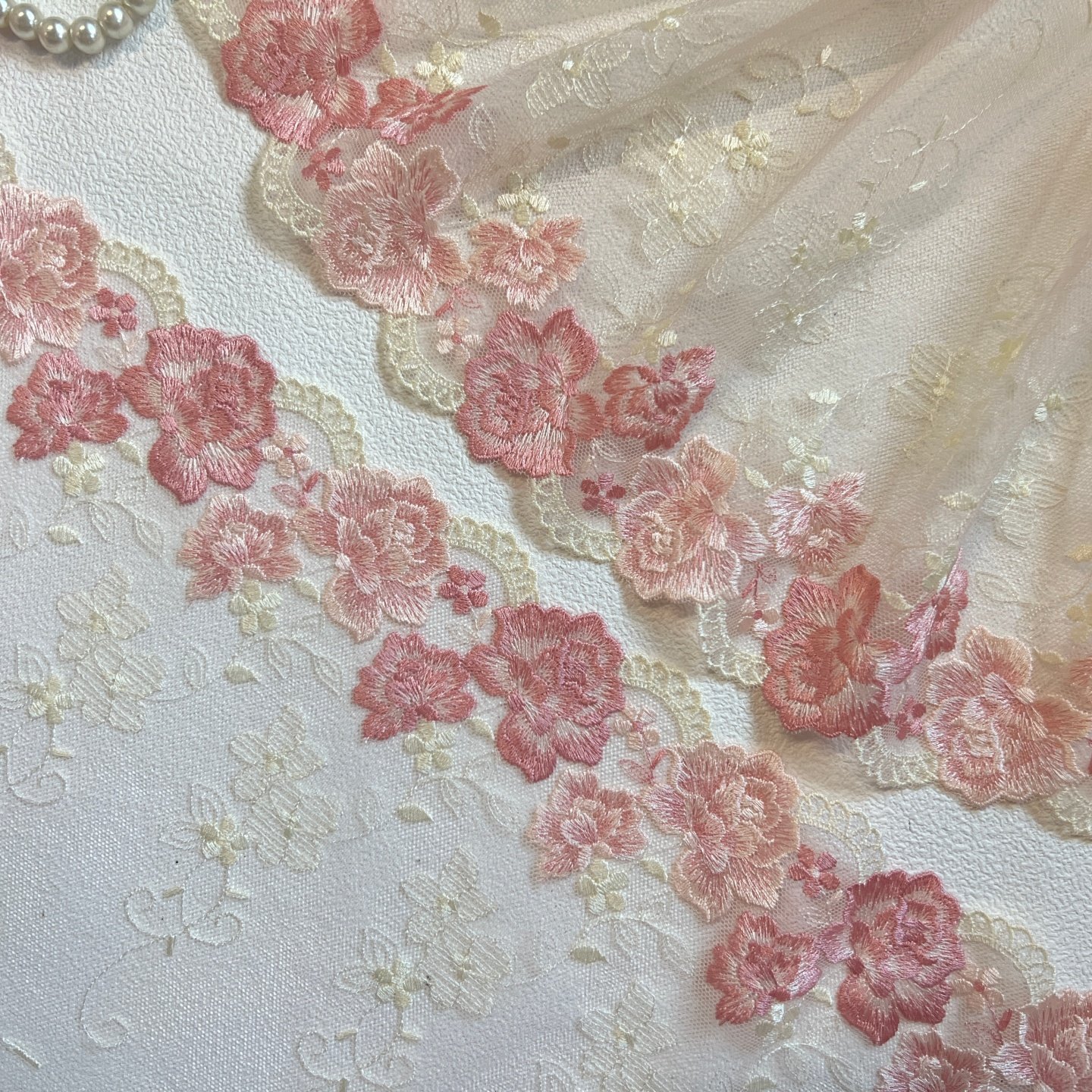 10A4粉色网纱刺绣蕾丝花边辅料裙边服装制衣娃衣内衣旗袍手工diy