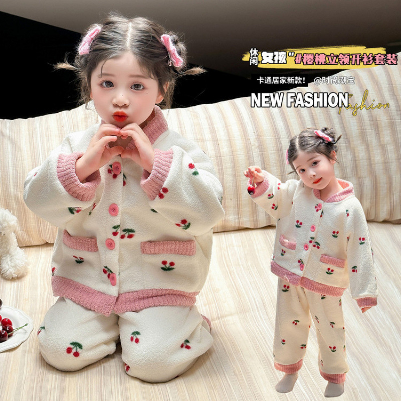 儿童睡衣女童秋冬款法兰绒家居服