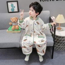 儿童连体睡衣秋冬季法兰绒加厚一岁婴儿宝宝睡袋男童珊瑚绒防踢被