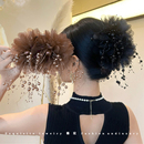 牡丹花羽毛流苏抓夹女新款 发夹后脑勺显发量蓬松高颅顶鲨鱼夹发饰