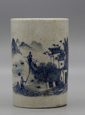 仿大清光绪年制粉彩山水小笔筒仿古瓷器老货旧货古董古玩收藏摆件