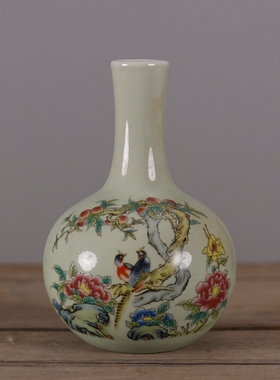 彷大清干干隆粉彩富贵长寿图小胆瓶彷古瓷器摆件古玩老货收藏品