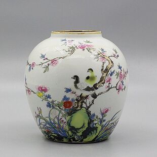 仿清光绪鸟语花香紫边坛仿古瓷器古玩收藏做旧老货家居装饰摆件