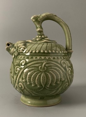 仿大宋耀州窑青釉刻花倒流壶 古董古玩老货旧货收藏品摆件