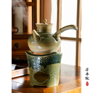 潮汕传统功夫茶具绿釉宝瓶炭炉煮茶烧水薄胚侧把砂铫壶家用碳火炉