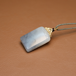 秋会长的和田玉新疆天然青花籽料平安无事牌挂件吊坠山水牌22K金