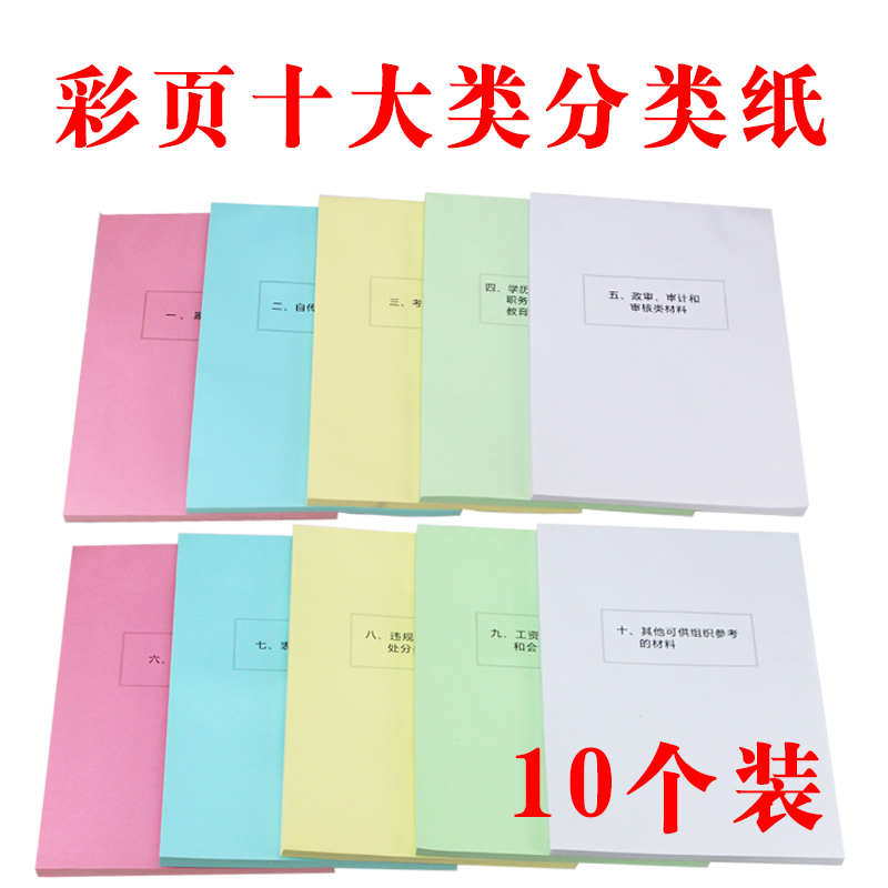 10个装彩页十大类分类纸干部人事档案盒配套分类纸人事档案盒定制