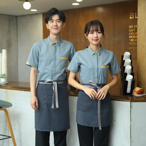 夏季酒店前台西餐厅烘焙奶茶服务员衬衫短袖快餐火锅餐饮工作服女