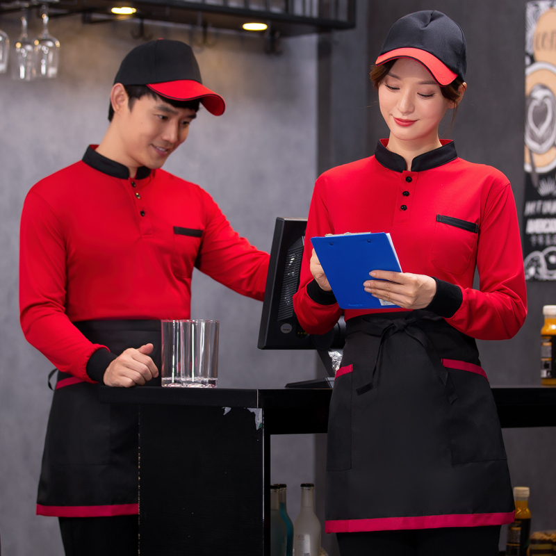 餐厅服务员工作服长袖火锅酒店餐饮饭店员工服装女定制logo春秋装