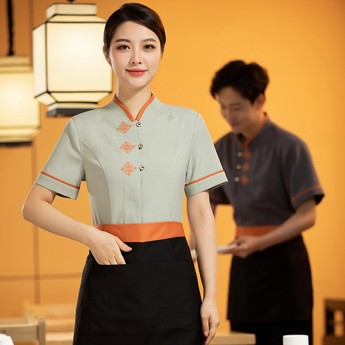 夏季服务员工作服短袖女中式