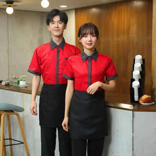酒店发廊工作服女前台收银员咖啡馆男服务生衬衣餐饮短袖衬衫夏装