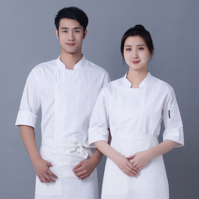 高档厨师七分袖酒店纯棉工作制服餐厅西点师烘焙蛋糕裱花师大码男