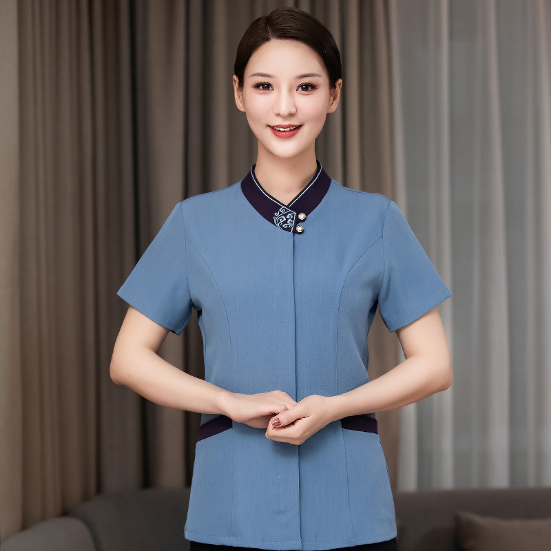 酒店宾馆客房保洁工作服夏装女透气物业清洁工服套装保洁服短袖