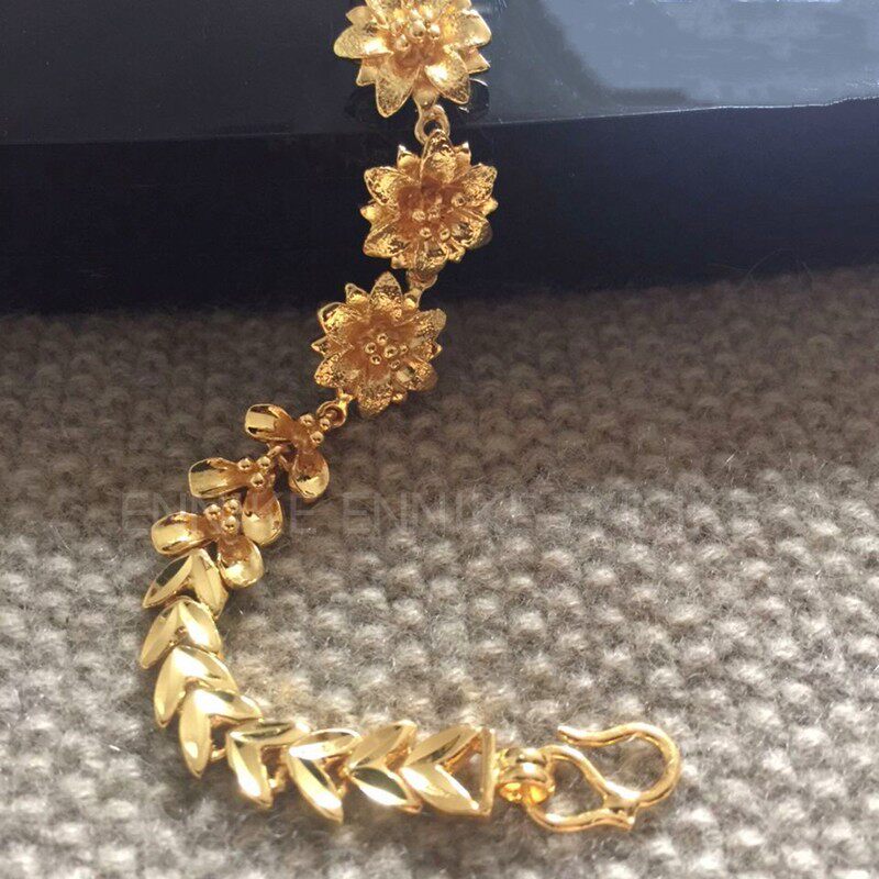 新品时尚女款合金玫瑰花卉链复古24K金首饰女士气质民族彩金手链