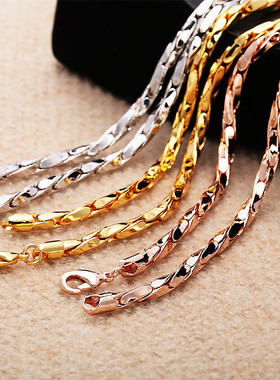 包邮韩版正品24K白金男韩国饰品18K玫瑰金蛇骨链正品男士彩金项链