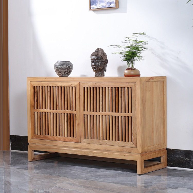 老榆木双门餐柜新中式客厅玄关柜实木门门厅柜茶室收纳柜鞋柜定制