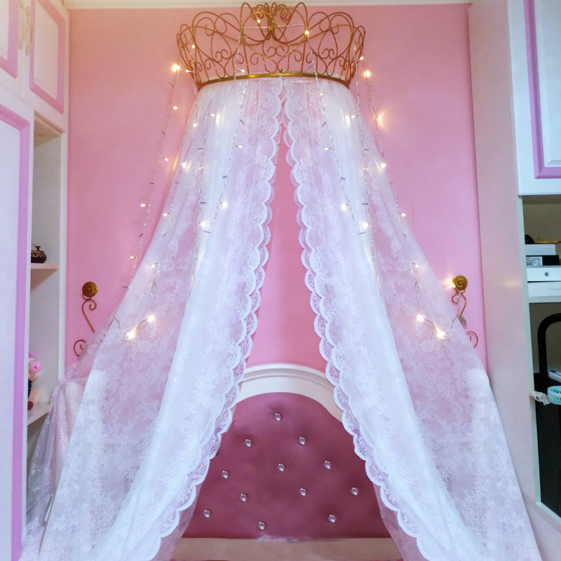 Giường rèm giường công chúa phong cách cô gái cung điện muỗi lưới Hàn Quốc trang trí đám cưới rèm vương miện khung đầu giường rèm gạc - Bed Skirts & Valances