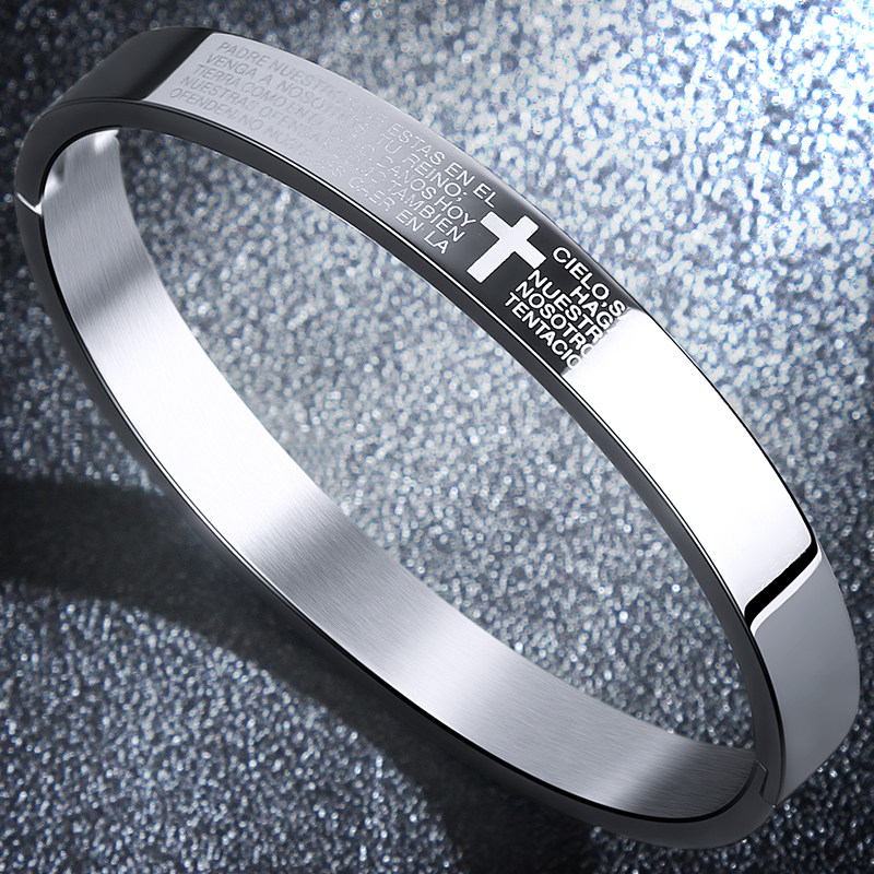 钛钢十字架男士手镯韩版个性潮男手饰手链单身简约手环首饰品潮人