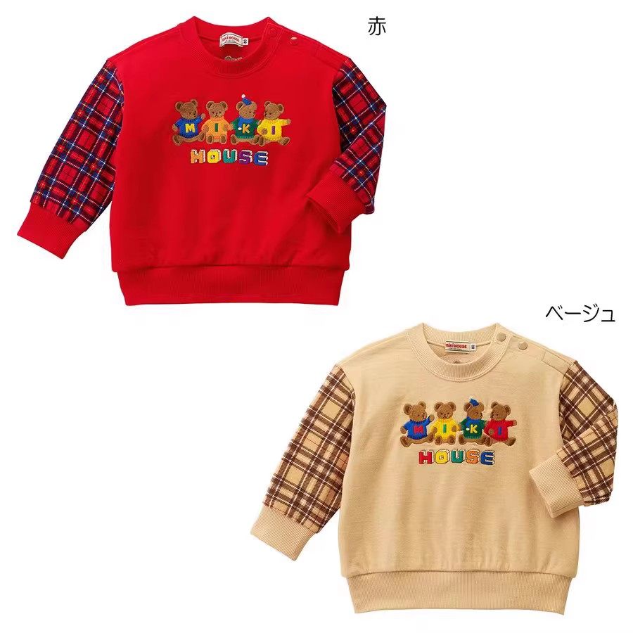 mikihouse格子小熊线圈卫衣