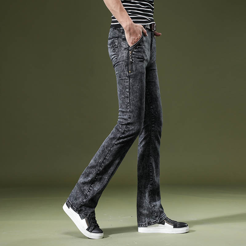 21男装春秋新款男微喇叭裤 大码韩版潮修身微喇雪花牛仔裤男裤 男