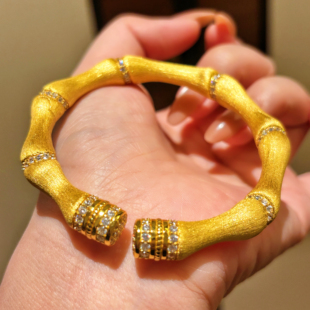 VISING珠宝《马年节节高》超粗PLUS版金色马蹄竹节拉丝手镯S925