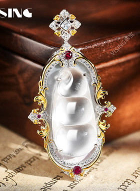 VISING天然石英质玉水沫子设计款福利鸿运当头福豆四季豆吊坠