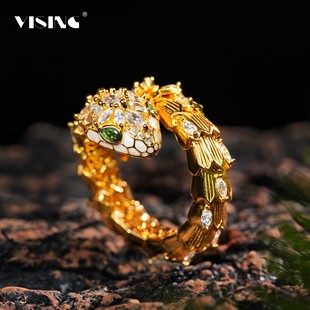 VISING珠宝金蛇戒指设计款金色戒指蛇戒重磅霸气银戒指