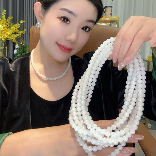 天然和田白玉新疆白玉新矿料珠串项链8mm直径