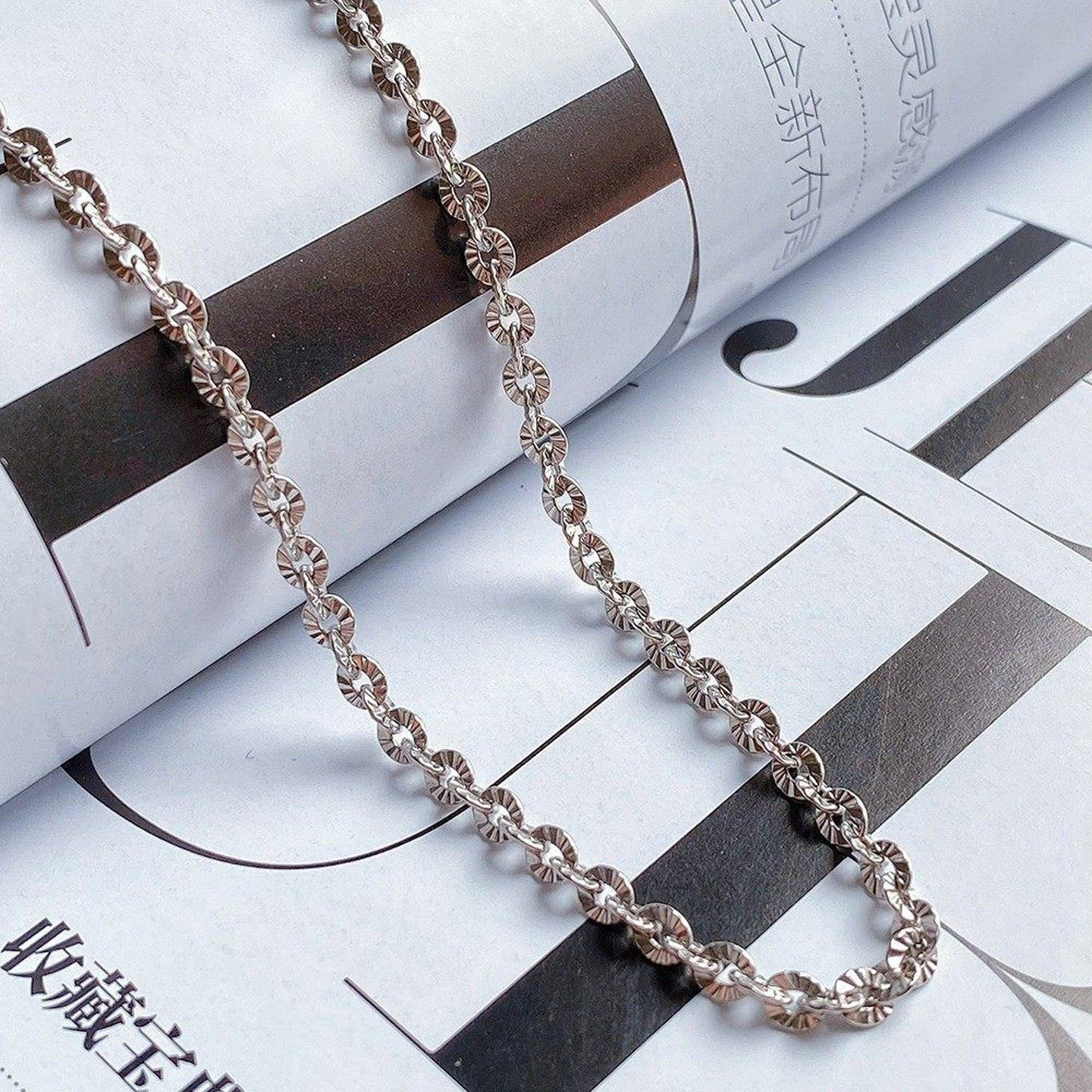 VISING20寸可调节太阳花钻石链银项链百搭轻奢时尚S925银