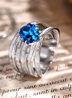 VISING珠宝皇家蓝色无缝拼钻霸气戒指指环S925银