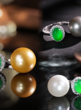 V姐推荐开口贝珠戒指金色白色灰色贝壳珍珠S925银