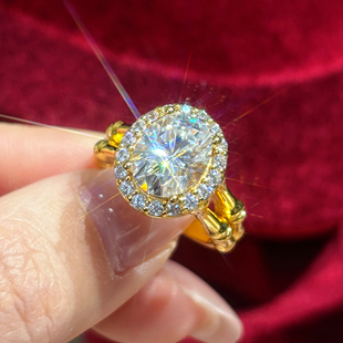 VISING珠宝【节节高升】3克拉D色椭圆切割莫桑钻戒黄金色戒指S925