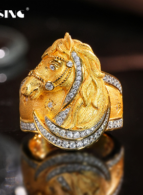 V姐推荐【乘运追风】原创黄金色马戒指马年礼物S925银