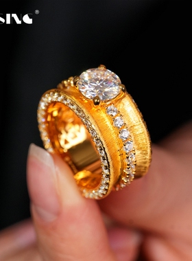 VISING珠宝2ct莫桑钻戒D色VVS超宽版拉丝指环S925银