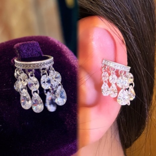 VISING珠宝高碳钻超级大钻爆闪耳骨夹耳夹耳环耳饰耳坠S925银