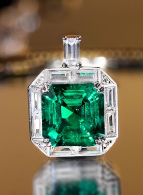 实验室培育祖母绿7.15克拉哥伦比亚木佐绿吊坠S925银镀金