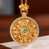 VISING黄金色八宝罗盘吊坠S925银圆牌毛衣链项链吊坠新中式