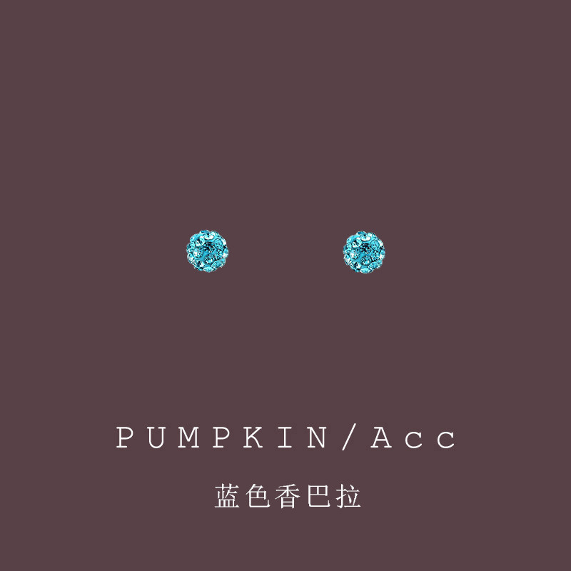 蓝色香巴拉珠子耳钉925纯银简约小巧精致圆球耳环耳夹无耳洞新款