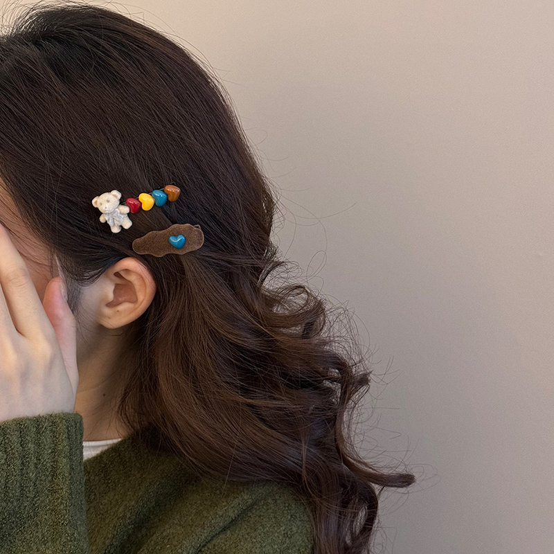 【南瓜先生】爱心植绒小熊AB发夹