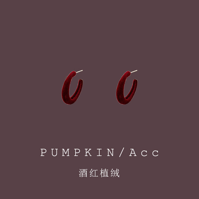 酒红色植绒C形耳圈耳环港风复古耳钉红色耳钉本命年耳夹蚊香盘女,饰品/流行首饰/时尚饰品新,耳钉,淘宝优惠券,粉丝福利购,淘宝优惠卷