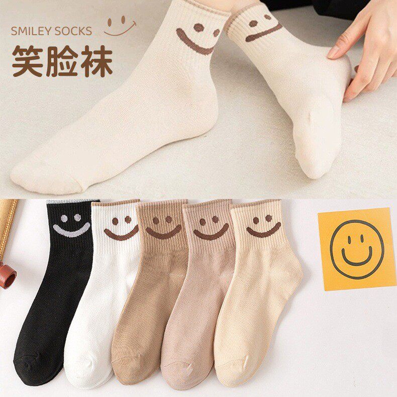 女士纯棉中筒袜子两条杠女生棉袜秋冬天女装保暖纯棉厚袜条纹女袜