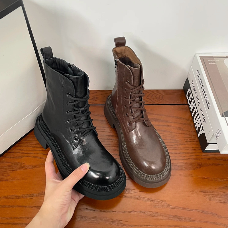 欧洲站马丁靴真皮短靴女厚底2023