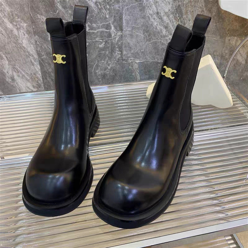 유럽 ??역 2024 가을 겨울 새로운 스타일 영국 스타일 패션 첼시 짧은 부츠 여성 두꺼운 밑창 굴뚝 부츠 오토바이 마틴 부츠