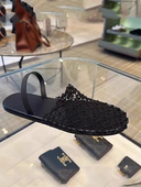 真皮百搭平底一字带包头罗马凉鞋 欧洲站编织渔网洞洞鞋 女2024新款