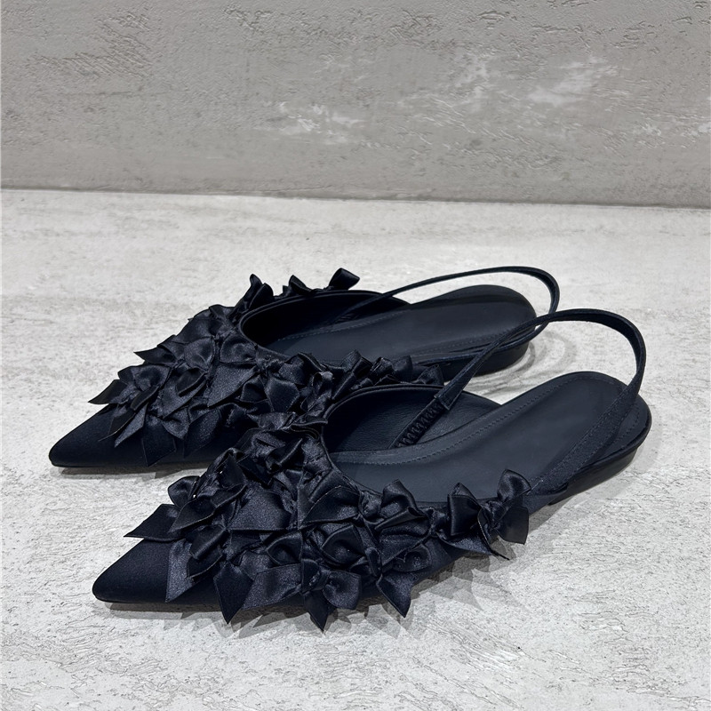 欧洲站蝴蝶结平底真皮仙女风凉鞋