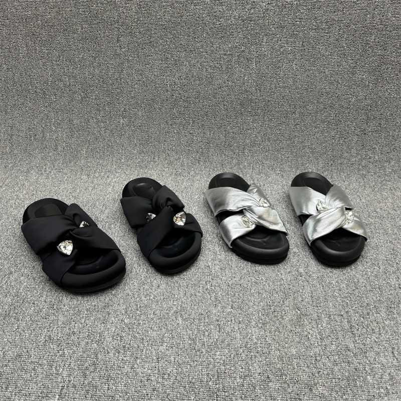 欧洲站真皮厚底休闲水钻露趾拖鞋
